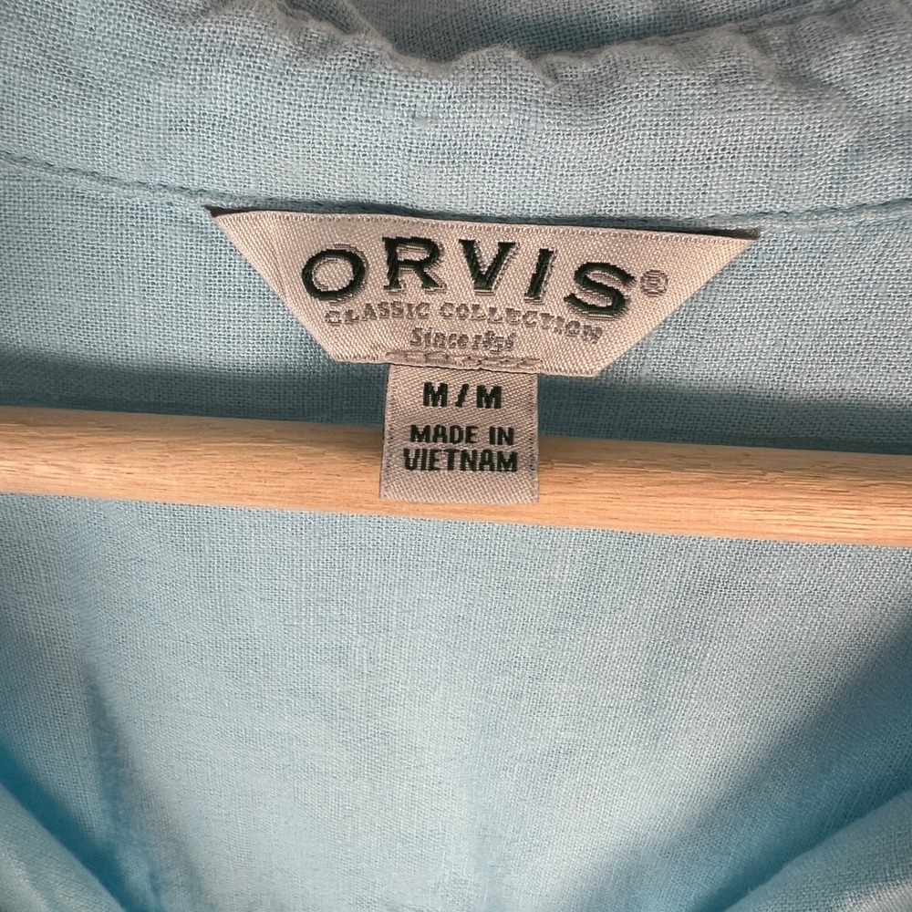Orvis Classic Collection Light Blue Linen Blend Cap‎ Sleeve Button Down Shirt M - Picture 3 of 8
